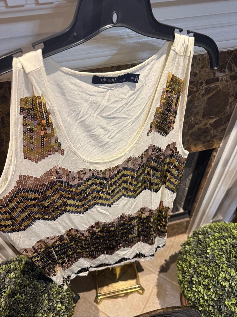 Eloquii Ivory Sleeveless Sequin Wave Tank